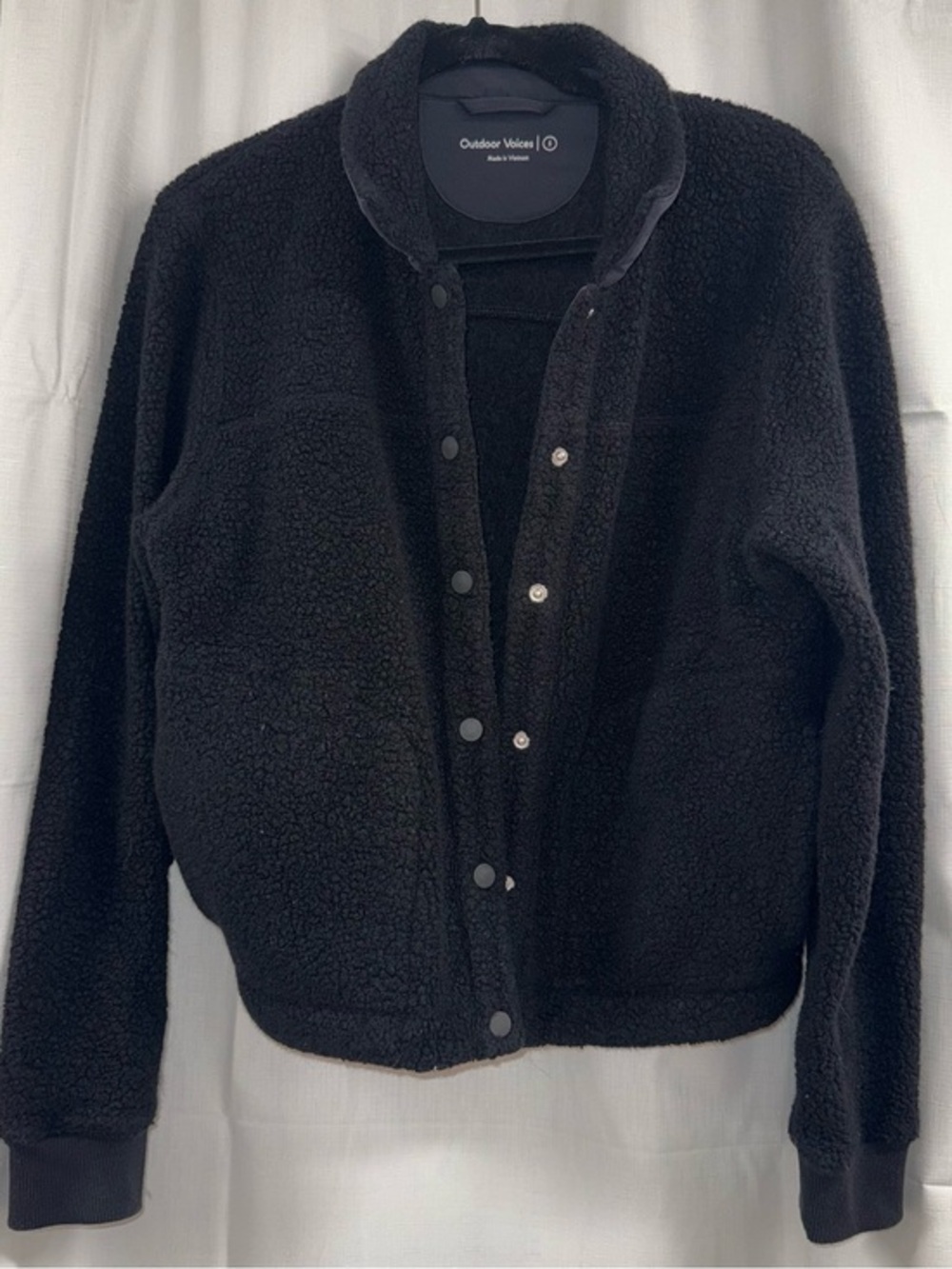 Outdoor Voices Black Plush Sherpa Snap Jacket Women’s Size Small - Picture 1 of 8